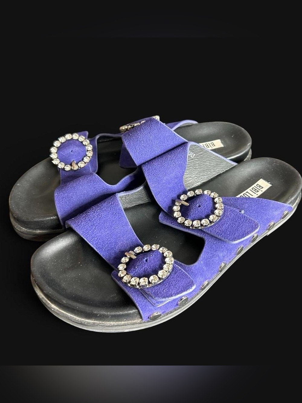Bibi Lou AMAYA dual band  studded slide vibrant purple suede silver hardware